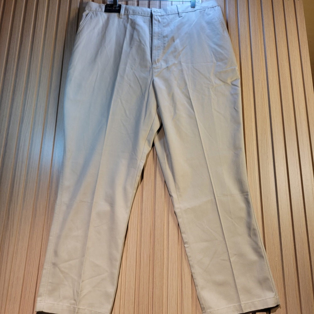 David Taylor Collection Mens Khaki Chinos Back Elastic Flat Front Pants 44x30